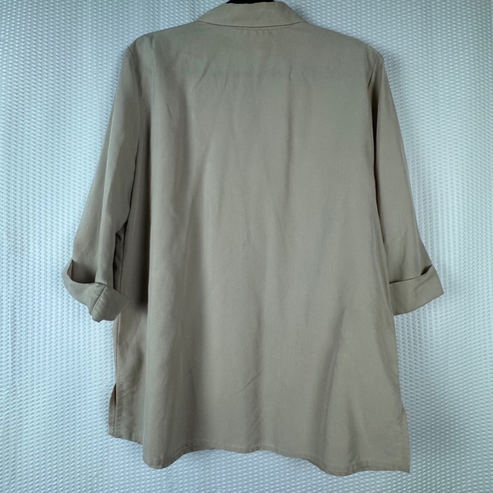 Jaclyn Smith Classic Womens Button Down Shirt 3/4 Sleeve Tan Large - Picture 4 of 10